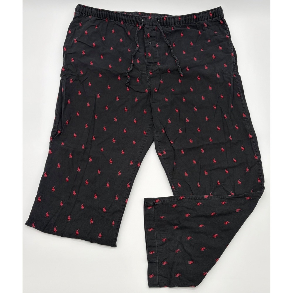 Mens Polo Ralph Lauren Pajama Pants Black Red Pony Logo Sleepwear Medium 32-34